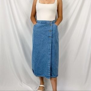 Vivaldi Jeanswear Vintage 90's Denim Wrap Side Slit Midi Skirt Size 12